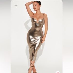 Gold Metallic Midi Dress